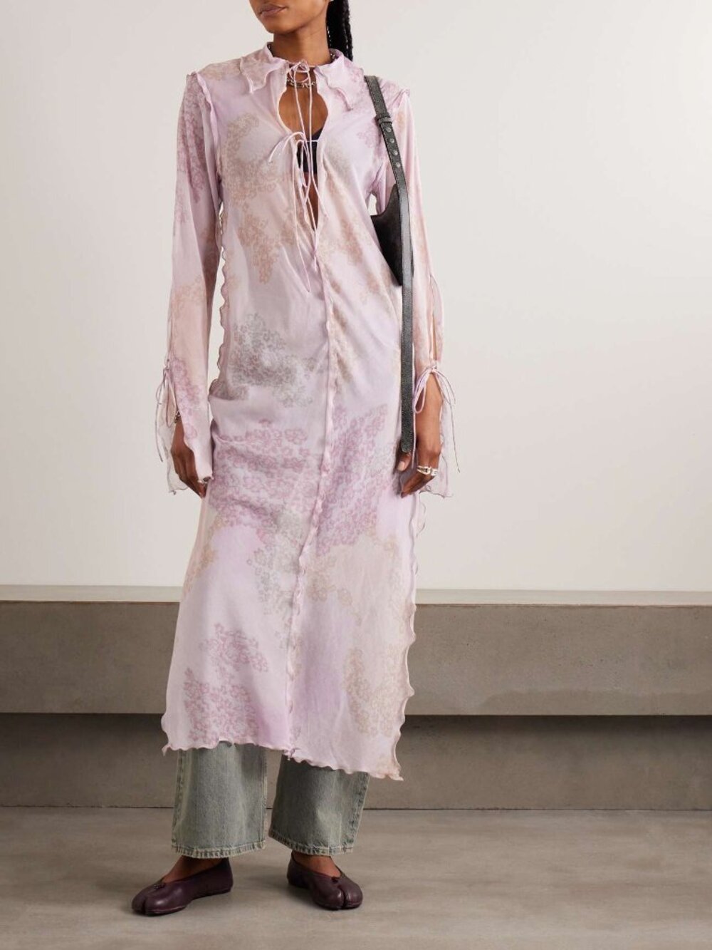 Acne Studios Chiffon Printed Maxi Dress in Pink, size 34